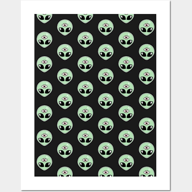 Kawaii Alien Pattern Wall Art by Sasyall